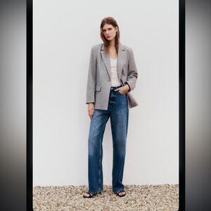 ZARA Herringbone Blazer Gray
